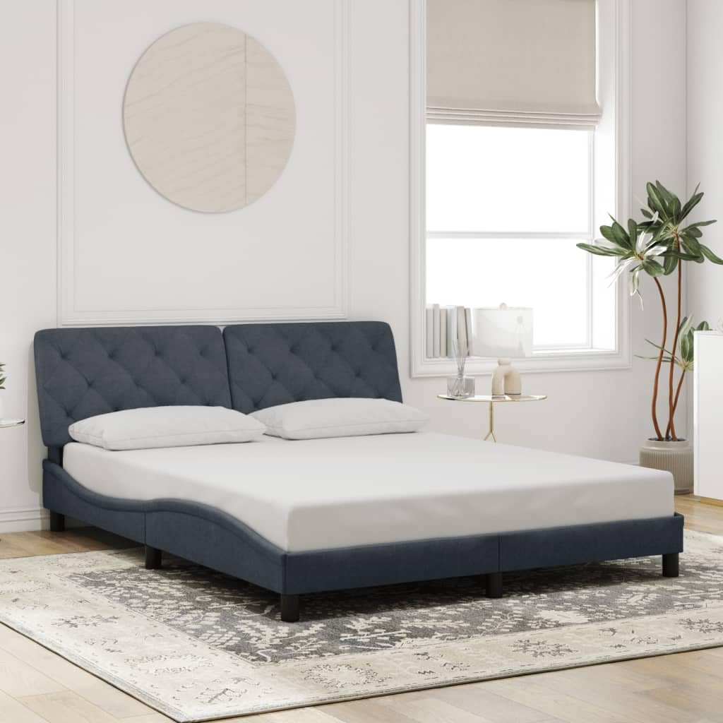 vidaXL Dark Gray Queen Velvet Bed Frame with Headboard - Soft Velvet Upholstery, PP Fiber Cushion, Modern Waved Side Design - 87&quot;x61.8&quot;x29.3&quot;