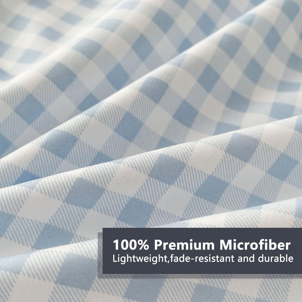 Nsnlgsgc Light Blue Gingham Twin Kids Sheet Set, Soft Brushed Microfiber Baby Blue Plaid Twin Bed Sheets, 3-Pieces Sheet Set Wit