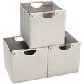 HOONEX Collapsible Storage Bins, 13x13x13in Storage Cubes Linen Fabric, 3 Pack, Storage Baskets with Wooden Carry Handles and St