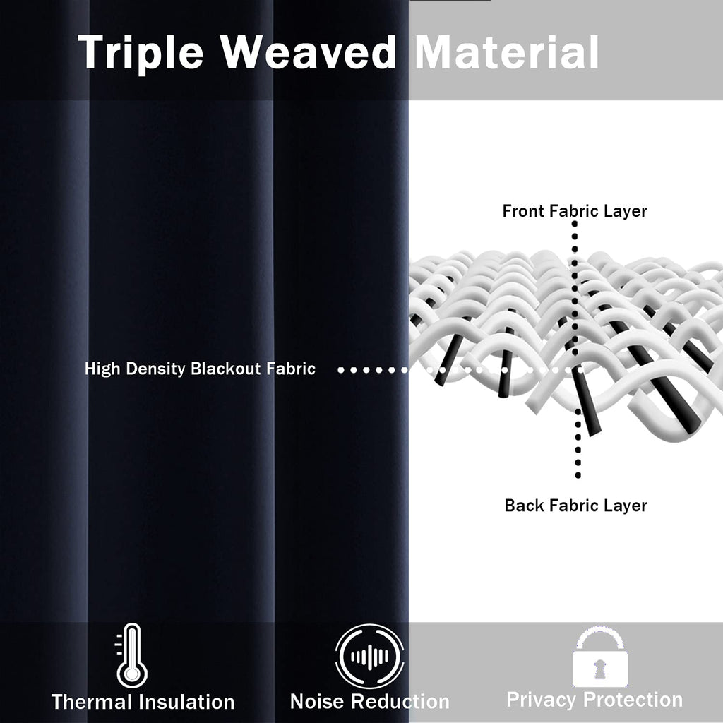 Jiuzhen Navy Blackout Curtains With Tiebacks-Thermal Insulated, Light Blocking/Noise Reducing Grommet Curtain Drapes For Bedroom And Living Room, Set Of 2 Window Curtain Panels, 38 X 45 Inch Length