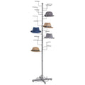 MyGift Modern Large Freestanding Hat Rack Stand, Silver Metal Retail Wig or Hat Display Stand with 20 Customizable Circular Hook