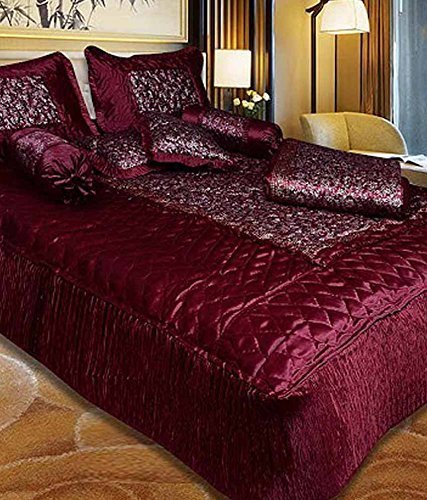 SHOPINGTRADE Silk 8Piece King Size Bedding Set of 1 Bedsheet, 2 Pillow Covers, 2 Filled Cushions and Bolsters, 1 AC Comforter(M