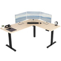 VIVO Electric Height Adjustable 63 x 55 inch Corner Stand Up Desk, Light Wood Table Top, Black Frame, L-Shaped Standing Workstat