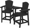 Kingyes Tall Adirondack Chair Set Of 2, Hdpe Tall Adirondack Barstools With Double Connecting Trays, Embossed Bar Height Adirondack Chair For 2, All Weather Resistant Balcony Adirondack Chairs, Black