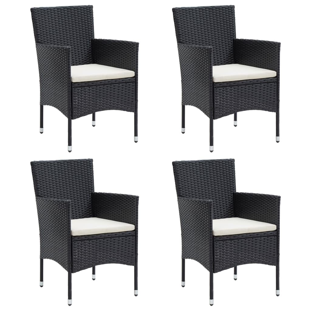 vidaXL 5 Piece Outdoor Patio Dining Set in Black - Weather-Resistant Rattan Furniture with Tempered Glass Table and Cushioned Chairs for Garden, Deck