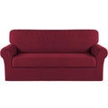 Turquoize Stretch Sofa Slipcover 2 Pieces Sofa Cover Couch Cover For 3 Cushion Couch Washable Furniture Protector Covers With Elastic Bottom Feature Thick Jacquard Fabric (Sofa, Burgundy)
