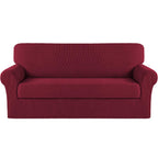 Turquoize Stretch Sofa Slipcover 2 Pieces Sofa Cover Couch Cover For 3 Cushion Couch Washable Furniture Protector Covers With Elastic Bottom Feature Thick Jacquard Fabric (Sofa, Burgundy)