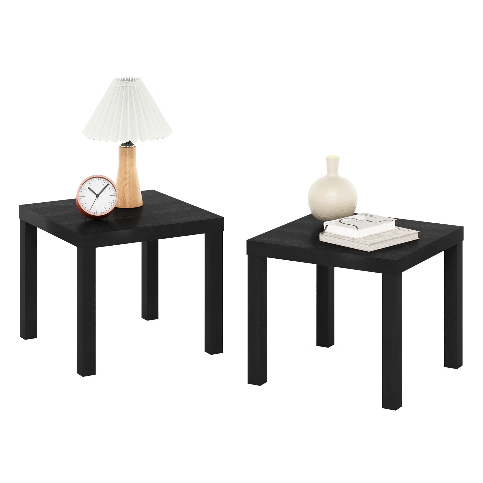 Furinno Classic Homey Square Parsons Side End Table, Set of 2, Black