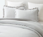 Chezmoi Collection Nora 3-Piece Ruffled Edge Trim Soft Washed Microfiber Comforter Set (Full, Light Gray)