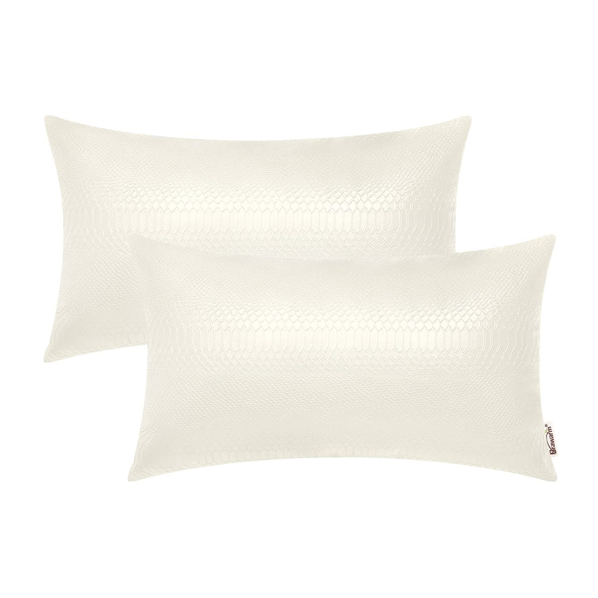 Brawarm Ivory White Leather Throw Pillows 12 X 20 Inches, Snake Leather Pillow Covers Pack Of 2, Faux Leather Decorative Lumbar
