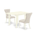 East West Furniture Ndga3-Lwh-35 3 Piece Dinette Set For Small Spaces Contains A Rectangle Dining Table With Dropleaf And 2 Doeskin Linen Fabric Upholstered Chairs, 30X48 Inch, Linen White