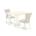 East West Furniture Ndga3-Lwh-35 3 Piece Dinette Set For Small Spaces Contains A Rectangle Dining Table With Dropleaf And 2 Doeskin Linen Fabric Upholstered Chairs, 30X48 Inch, Linen White