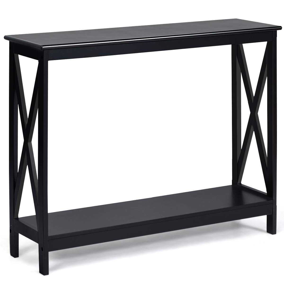 Multigot 2-Tier Console Table, X Shaped Metal Framed Side Desk, Space Saving MDF Table for Bedroom, Living Room, Foyer & Office,