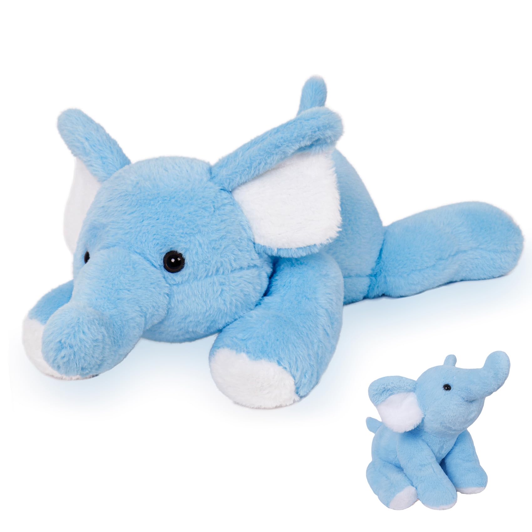 Jellymallow 5 Lbs 27' Weighted Elephant Stuffed Animals Blue, Giant Elephant Plush Pillow Huggable Plushie For Kids And Adults