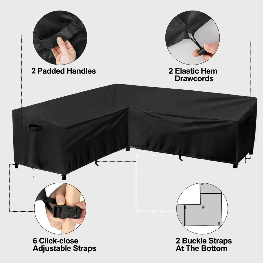 Purefit Outdoor Sectional Sofa Cover Waterproof L Shaped Patio Furniture Covers For Deck, Lawn And Backyard, 83”X104” Left Facing, Black