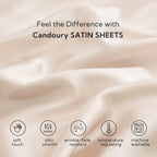 Candoury Satin Sheets Queen Bed Set 4 Pcs, Soft And Durable Pillowcase, Flat Sheet And Fitted Sheet, Hotel Luxury Silky Satin Sheets Set(Queen, Beige)