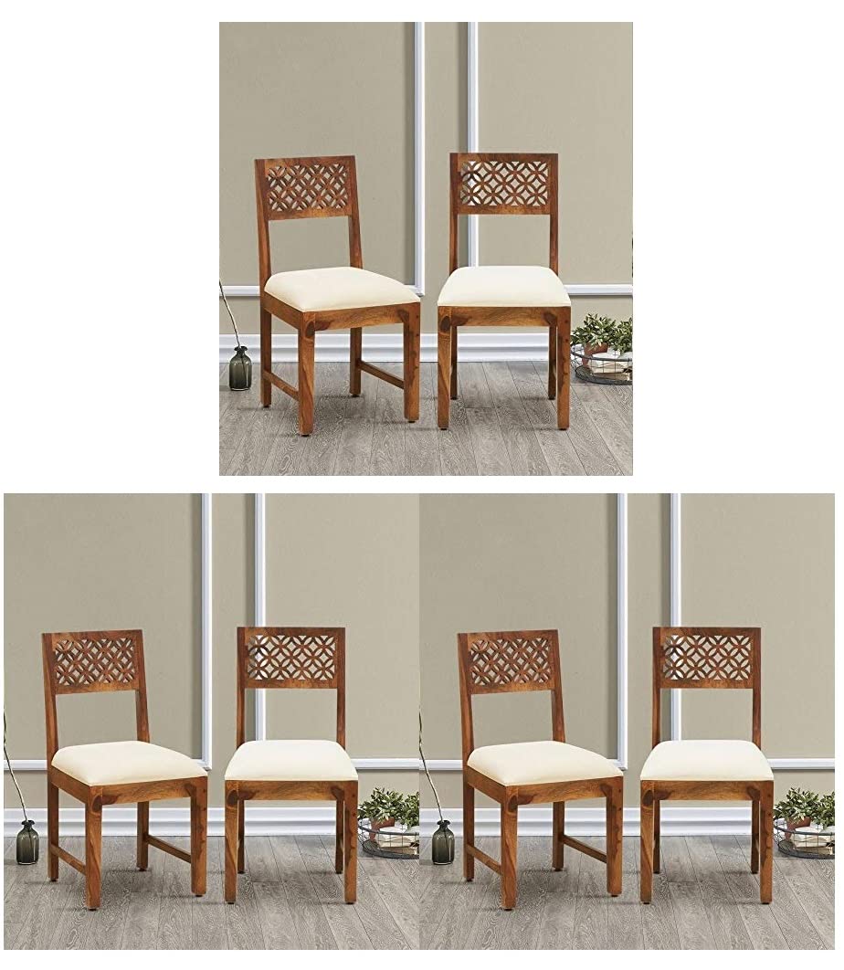 Indoriya Sheesham Wood Cnc Dining Chairs Set Of 6 For Dining Room Furniture || Solid Wood 6 Chairs Set With Seat Cushion For Liv