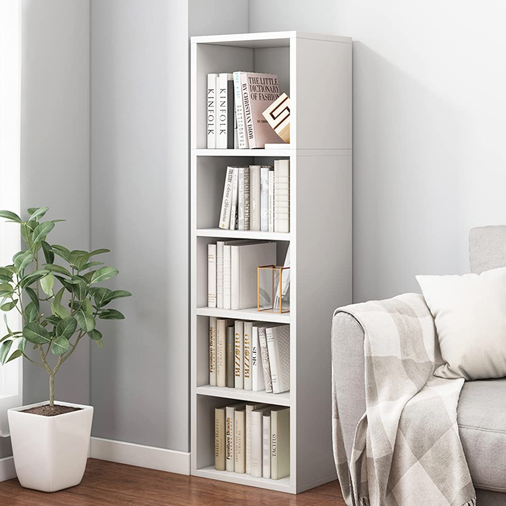 IOTXY Small Narrow Corner Bookcase - 47 Inches Tall Gap Freestanding Storage Cabinet, 5 Lattices Open Shelves Tower Rack, Cubes 
