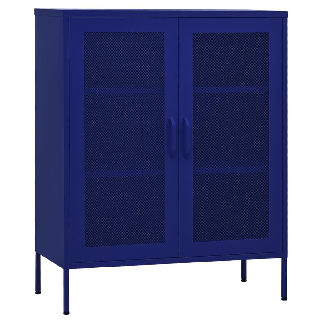 vidaXL Navy Blue Steel Storage Cabinet with Mesh Doors and Adjustable Shelves - Stylish Industrial Design, Multi-Purpose Use, Practical Home Decor, Durable Steel Construction