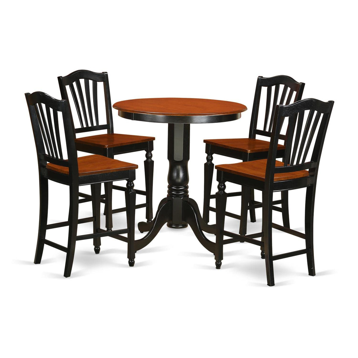 East West Furniture Edch5-Blk-W 5 Pc Counter Height Pub Set-Pub Table And 4 Bar Stools