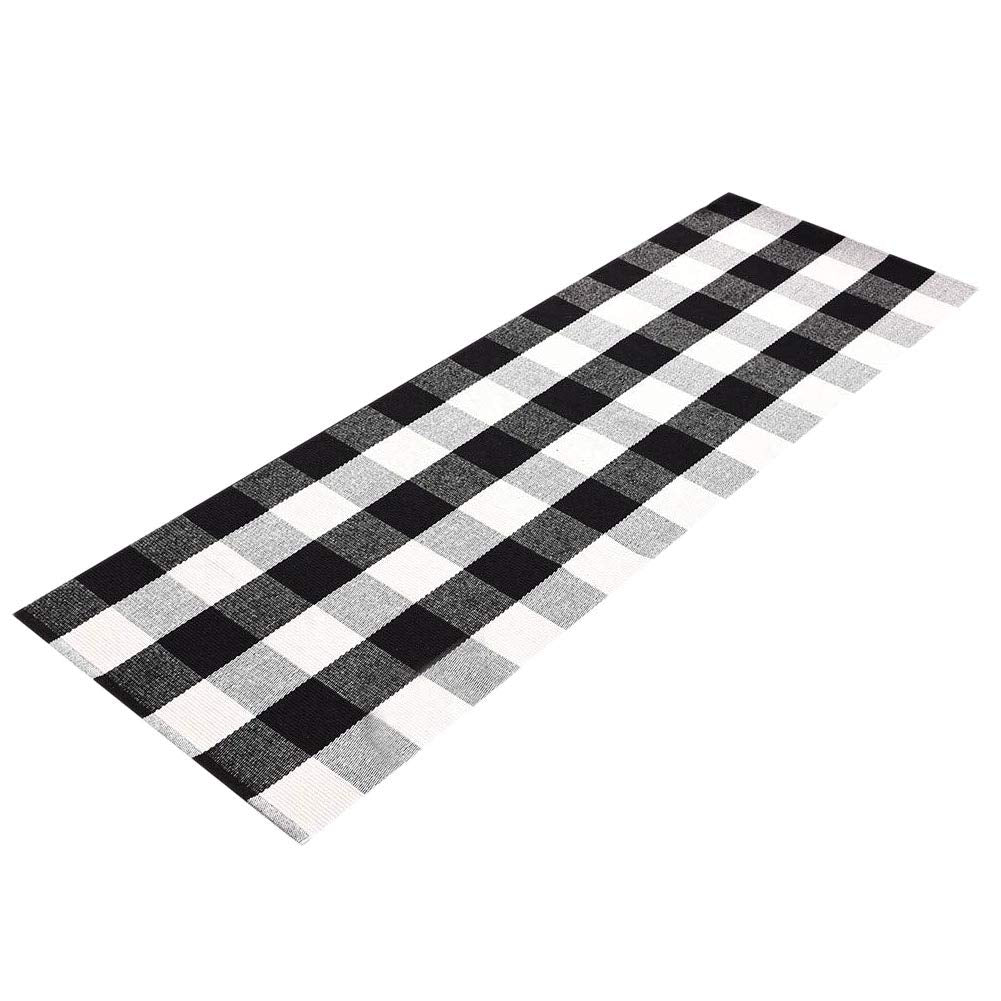 LEVINIS Buffalo Check Kitchen Rug Black and White Runner Rugs for Living Room/Bedroom, Cotton Gingham Hand-Woven Checkered Kitch