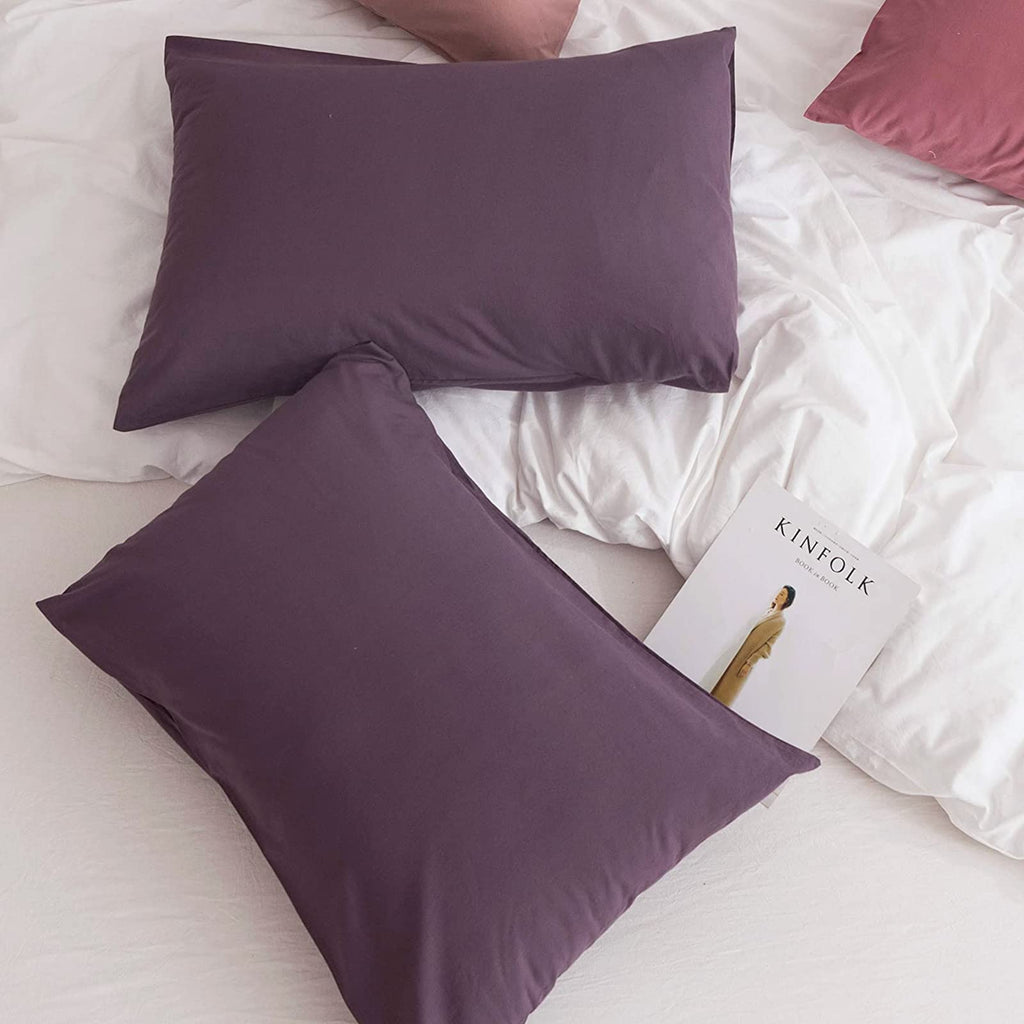 Jellymoni Pillowcases King Set Of 2 Cotton Envelope Pillow Covers Purple 20  36In Bed Pillow Cases 100% Washed Cotton Soft Breat