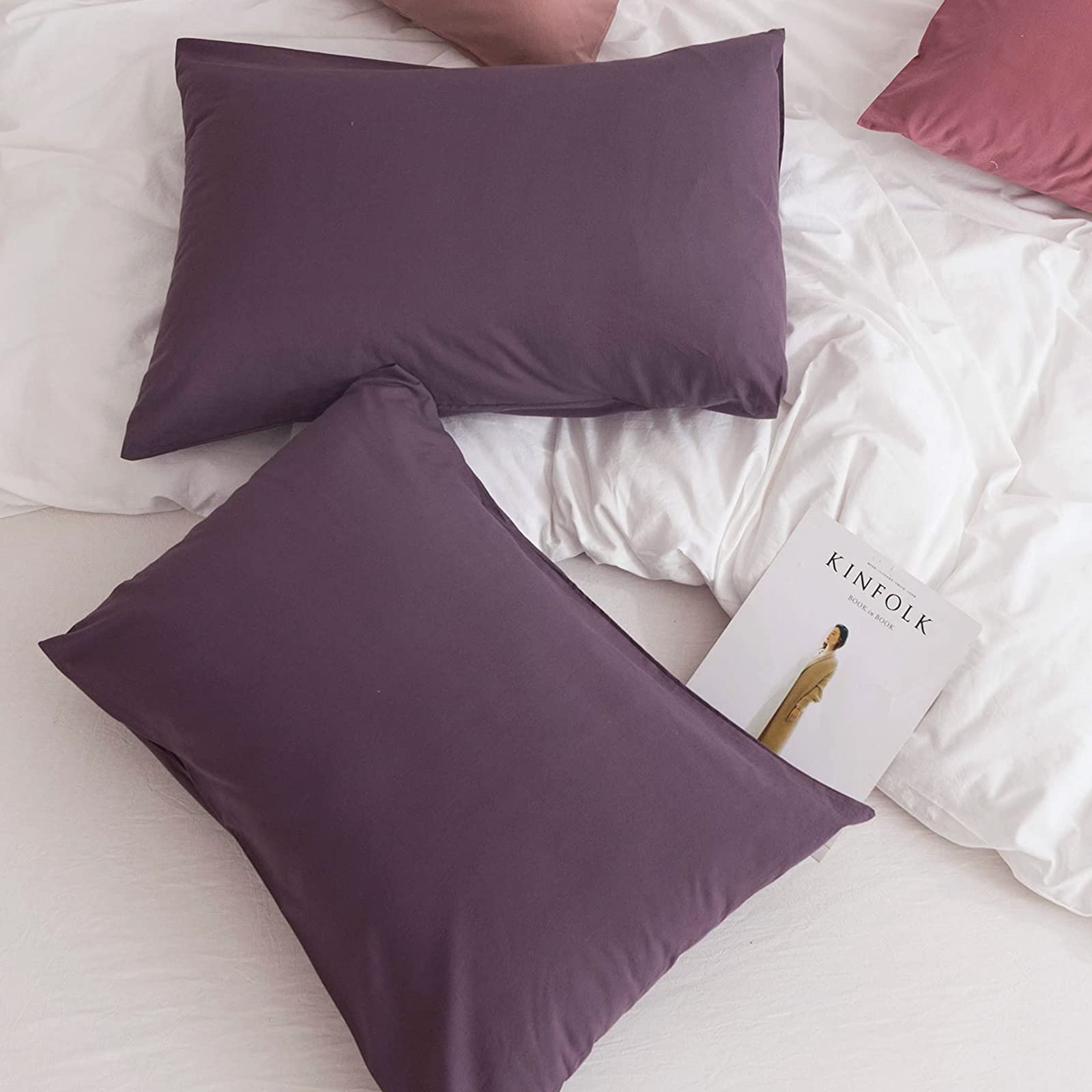 Jellymoni Pillowcases King Set Of 2 Cotton Envelope Pillow Covers Purple 20  36In Bed Pillow Cases 100% Washed Cotton Soft Breat