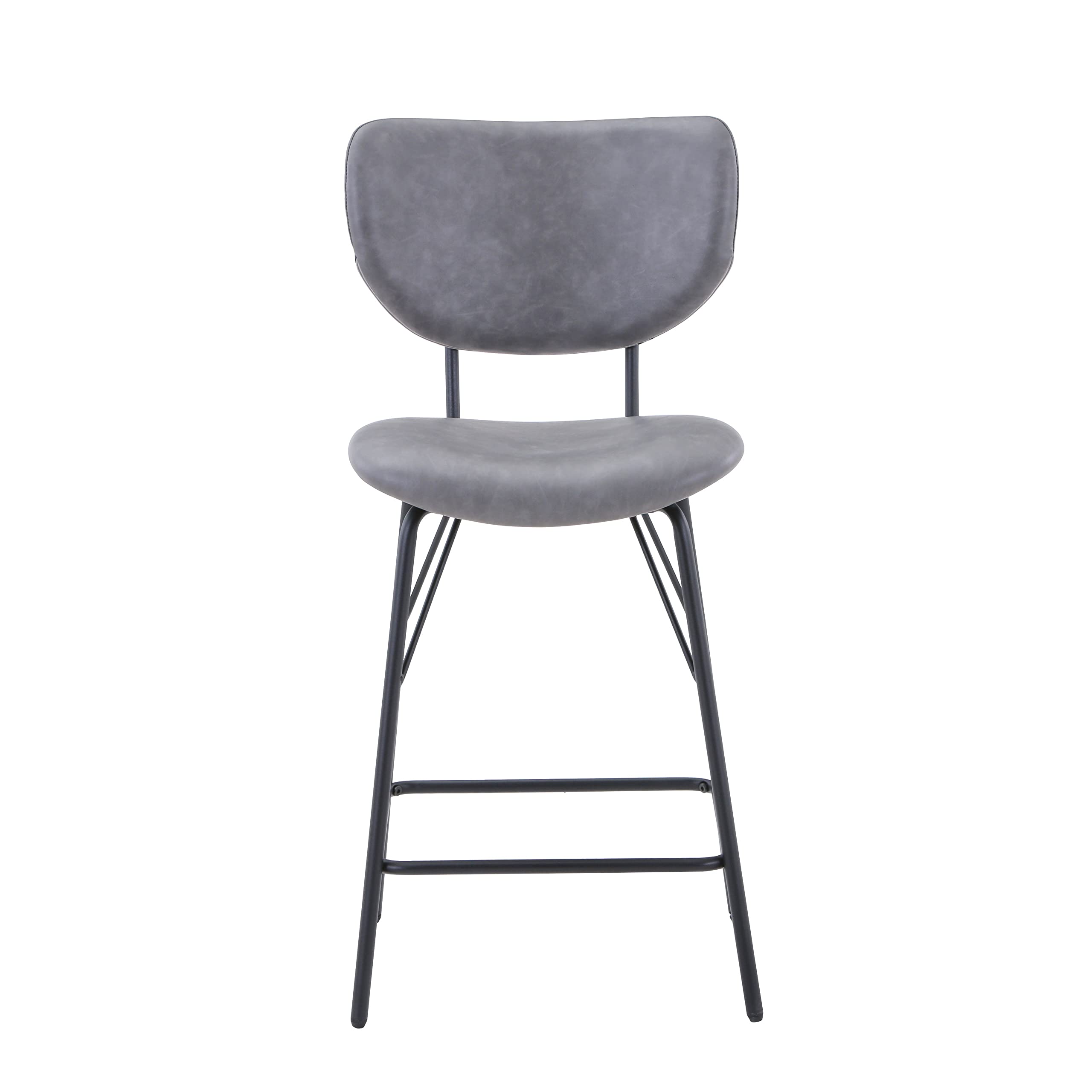 Jofran Owen Contemporary Modern Faux Leather Split-Back Upholstered Counter Height Barstool Set of 2, 18'' W x 22'' D x 38'' H, 
