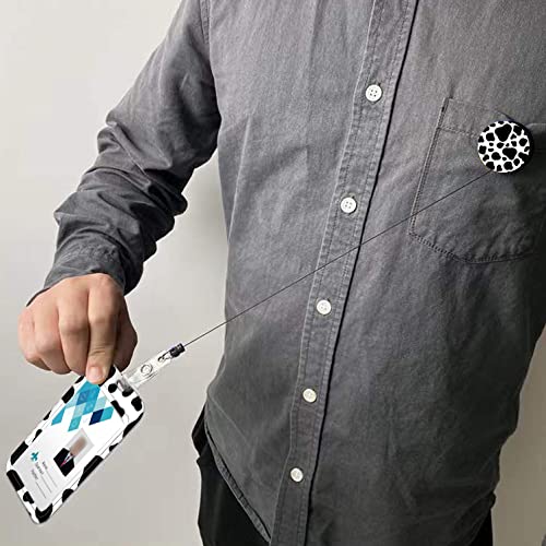 Retractable Badge Holder With Carabiner Reel Clip And Keychain, Multiple Pattern Options, Cute And Fashionable (Cow Texture)