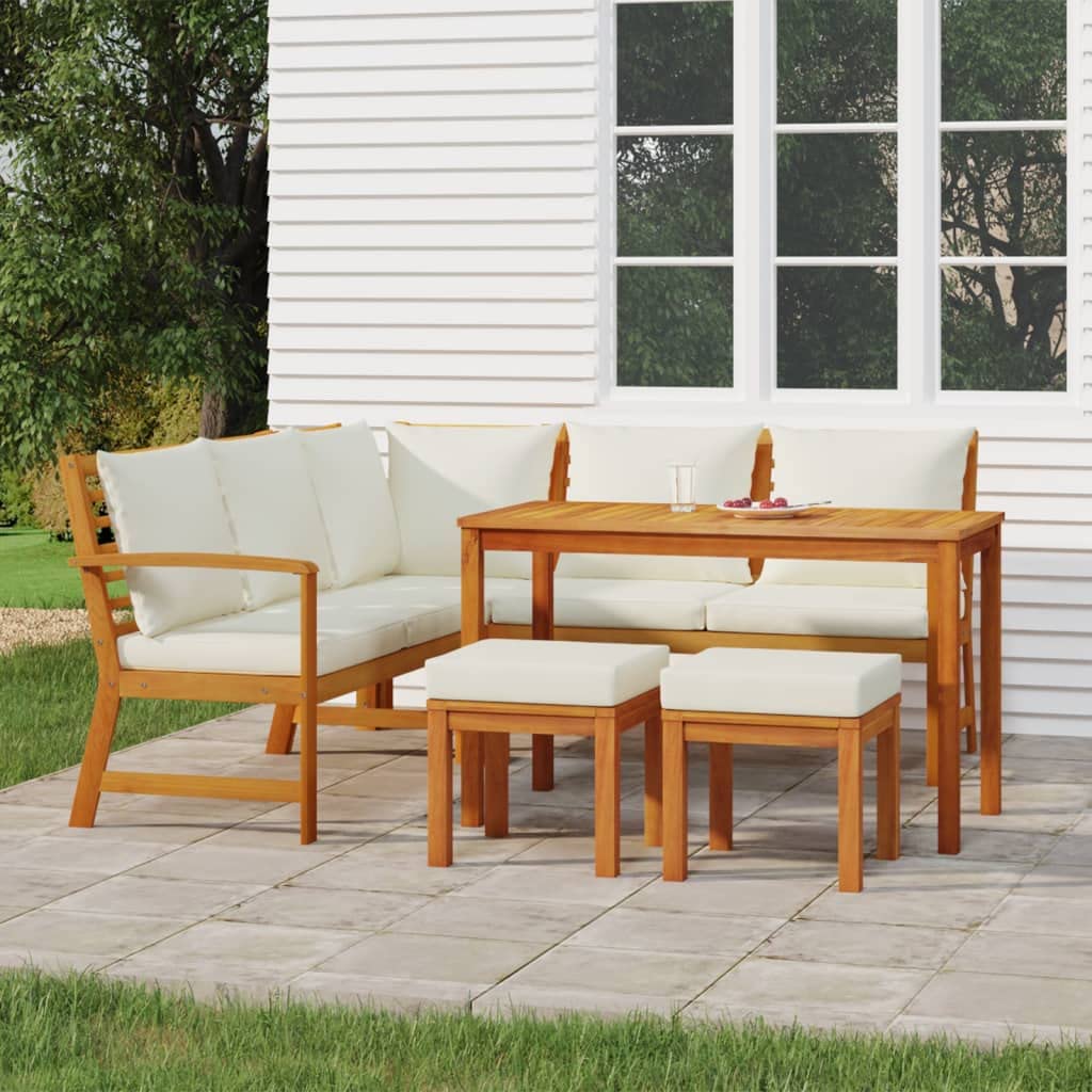 vidaXL 6 Piece Patio Dining Set with Cushions - Durable Solid Acacia Wood - Modular Design with Cushioned Seats - Ideal for Patio, Terrace or Garden