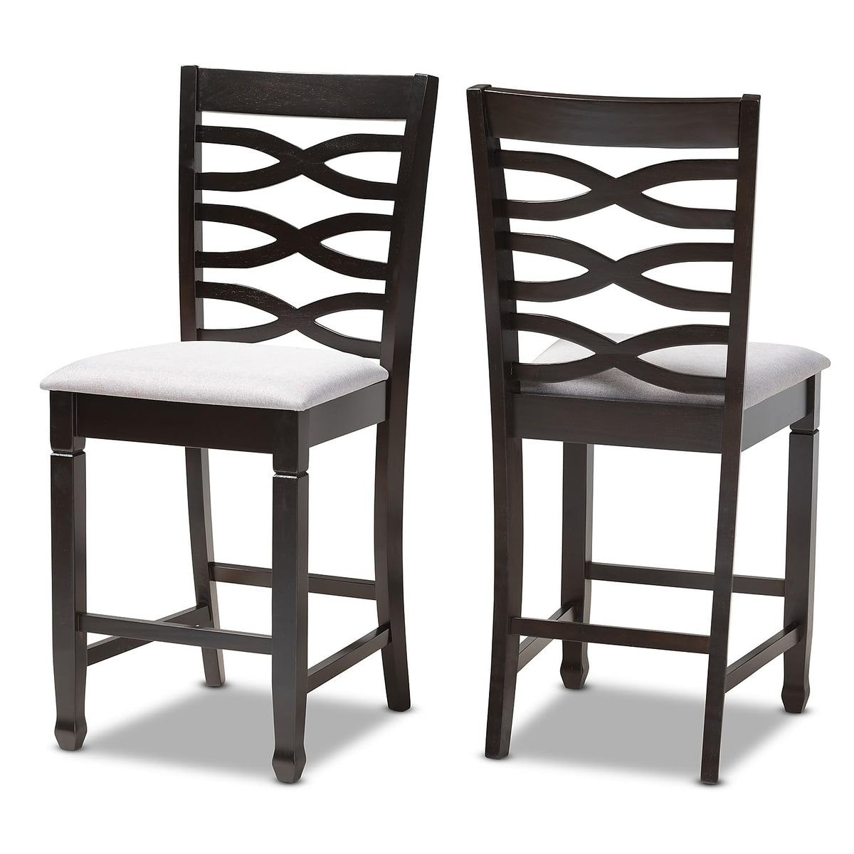 Baxton Studio Lanier Contemporary Fabric Cut-Out Back Counter Stool, Gray and Espresso, 2-Pieces/Set (153-2PC-9600-HT)