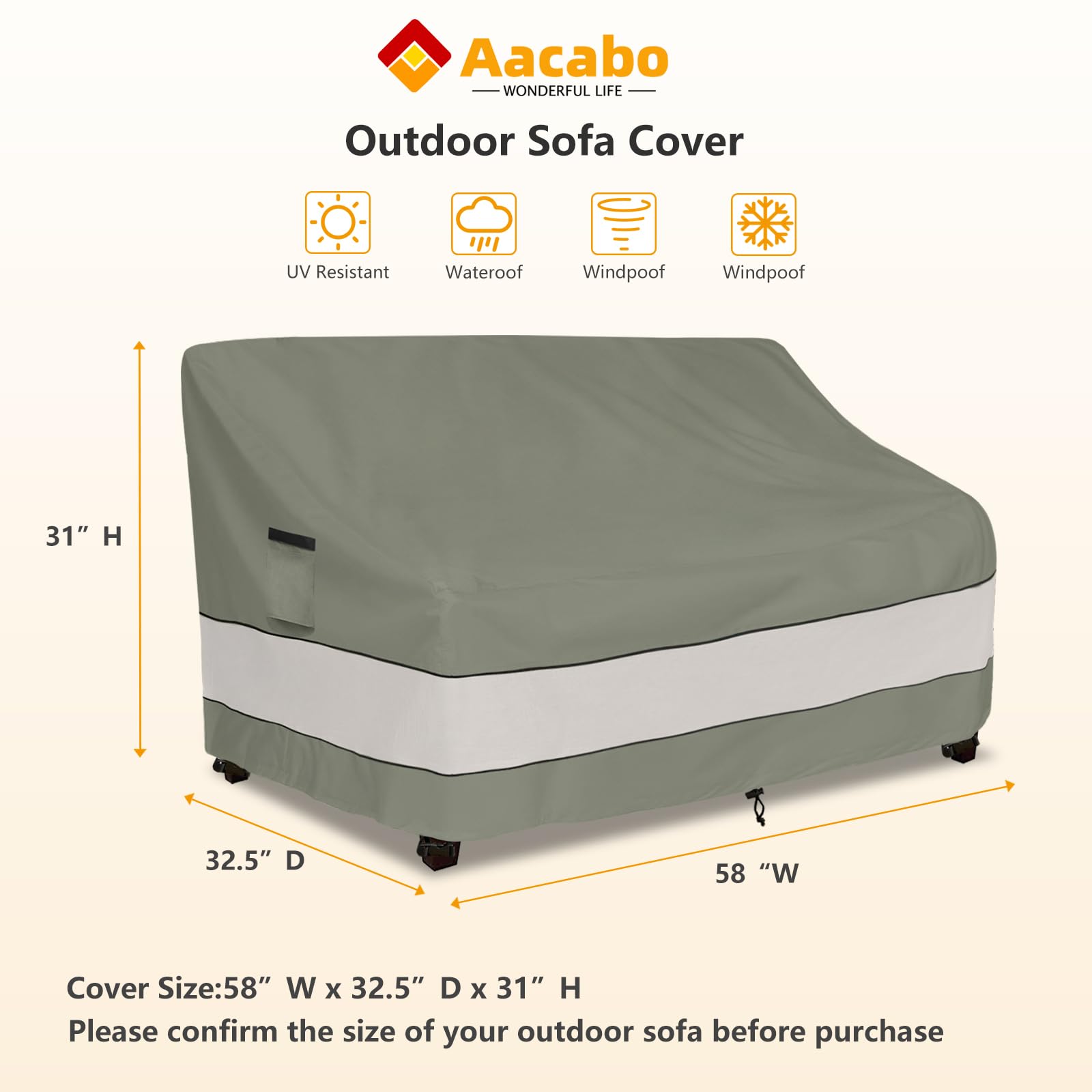 Outdoor Sofa Cover,Patio Loveseat Cover,2-Seater Sofa Cover,Waterproof Heavy Duty Patio Furniture Covers,58W X 32.5D X 31H Inches