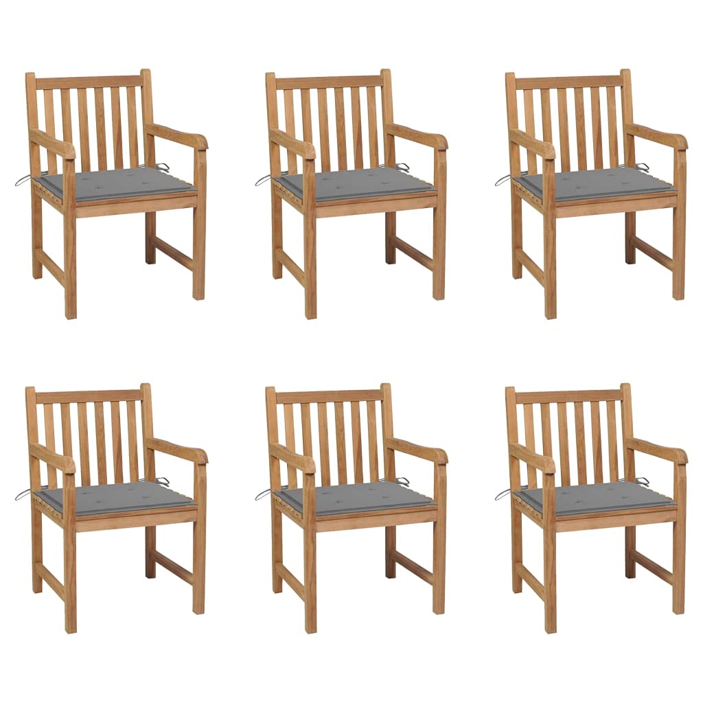 Vidaxl 6X Solid Teak Wood Patio Chairs With Gray Cushions Garden Seating Courtyard Outdoor Arm Chairs Outdoor Seating Wooden Armchairs