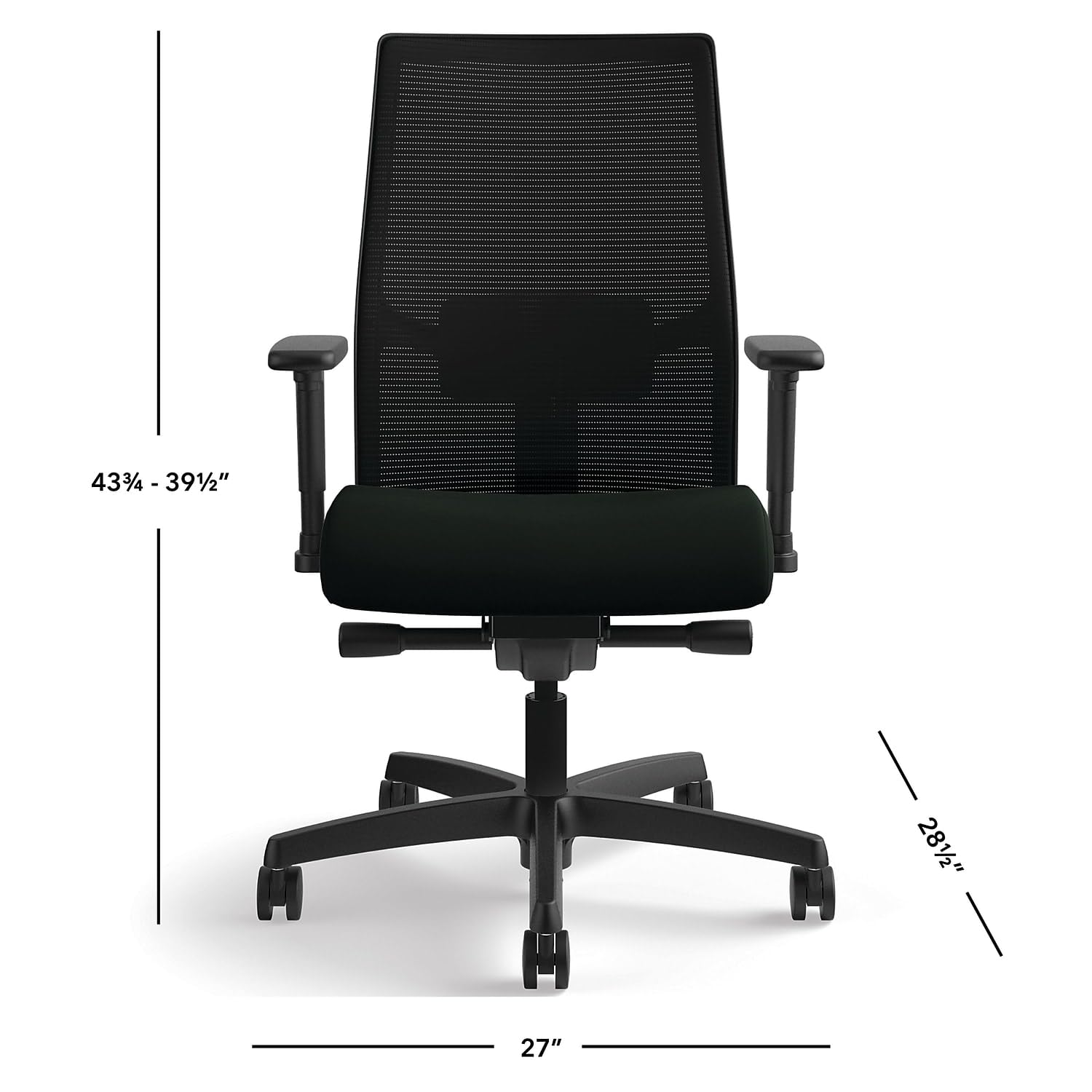 Hon Ignition 2.0 Mesh/Vinyl Mid-Back Task Chair, Adjustable Arms, Black (Hon12M2Amlu10Tk) (Honi2M2Amlu10Tk)
