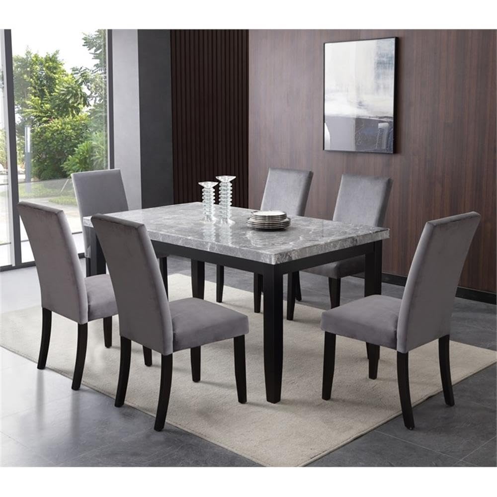 Steve Silver Company Napoli 64&quot; Marble Top 7-Piece Dining Set in Gray