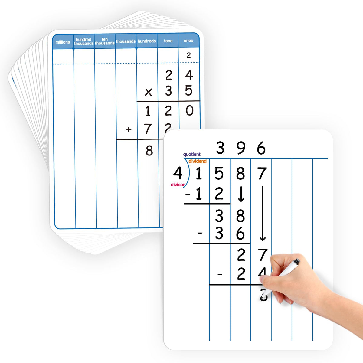Aizweb 12 Pack Long Division Dry Erase Board Card,12' X 9' Multiplication Small Whiteboard Math Manipulatives For Kids Student