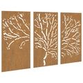 vidaXL Rustic Corten Steel Patio Wall Decorations, Set of 3, Tree Branch Design, Weather Resistant, Easy Installation, Garden Wall Art 41.3 x 21.7 Inches