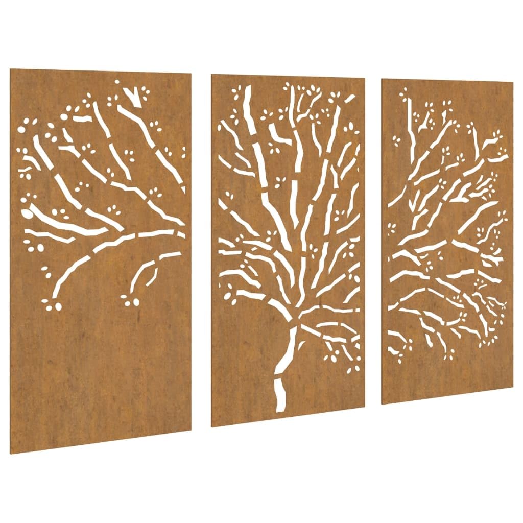 vidaXL Rustic Corten Steel Patio Wall Decorations, Set of 3, Tree Branch Design, Weather Resistant, Easy Installation, Garden Wall Art 41.3 x 21.7 Inches