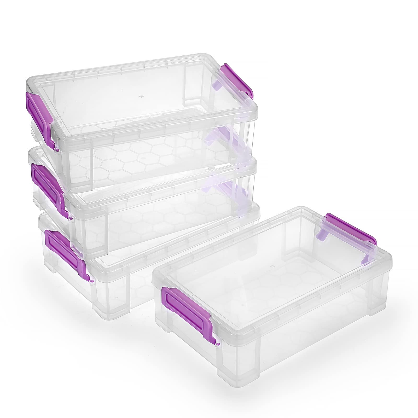 Btsky 4 Pack Large Capacity Storage Box For Pencils, Stackable Translucent Clear Desk Organizer Box Office Supplies Storage Orga