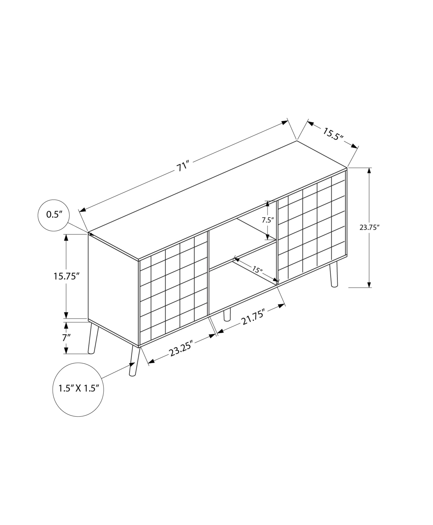 Monarch Specialties I 2787 Tv Stand, 72 Inch, Console, Media Entertainment Center, Walnut, Mid Century