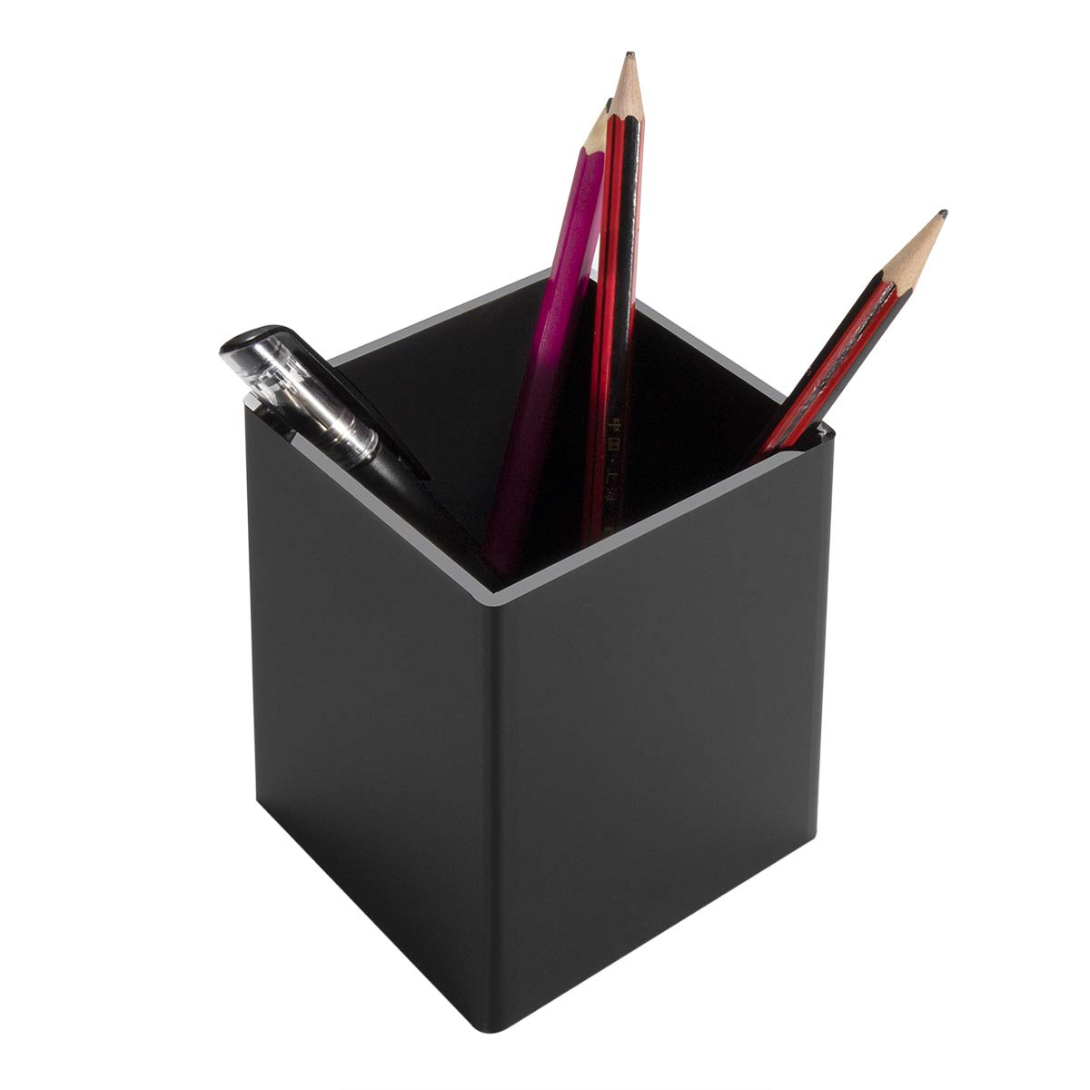 Niubee Black Acrylic Pen Holder 4 Pack, Desktop Pencil Cup Stationery Organizer For Office Desk Accessory