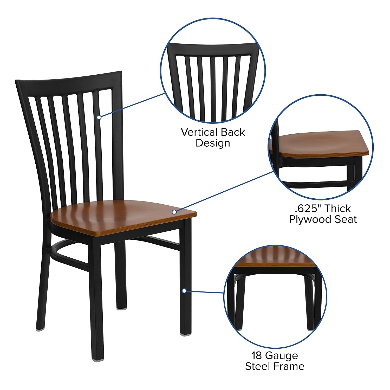 Flash Furniture HERCULES Series Black School House Back Metal Restaurant Chair - Cherry Wood Seat