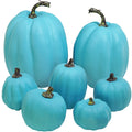 Winlyn 7 Pcs Assorted Artificial Teal Blue Pumpkins Halloween Pumpkins Faux Coastal Decorative Foam Pumpkins for Fall Baby Showe