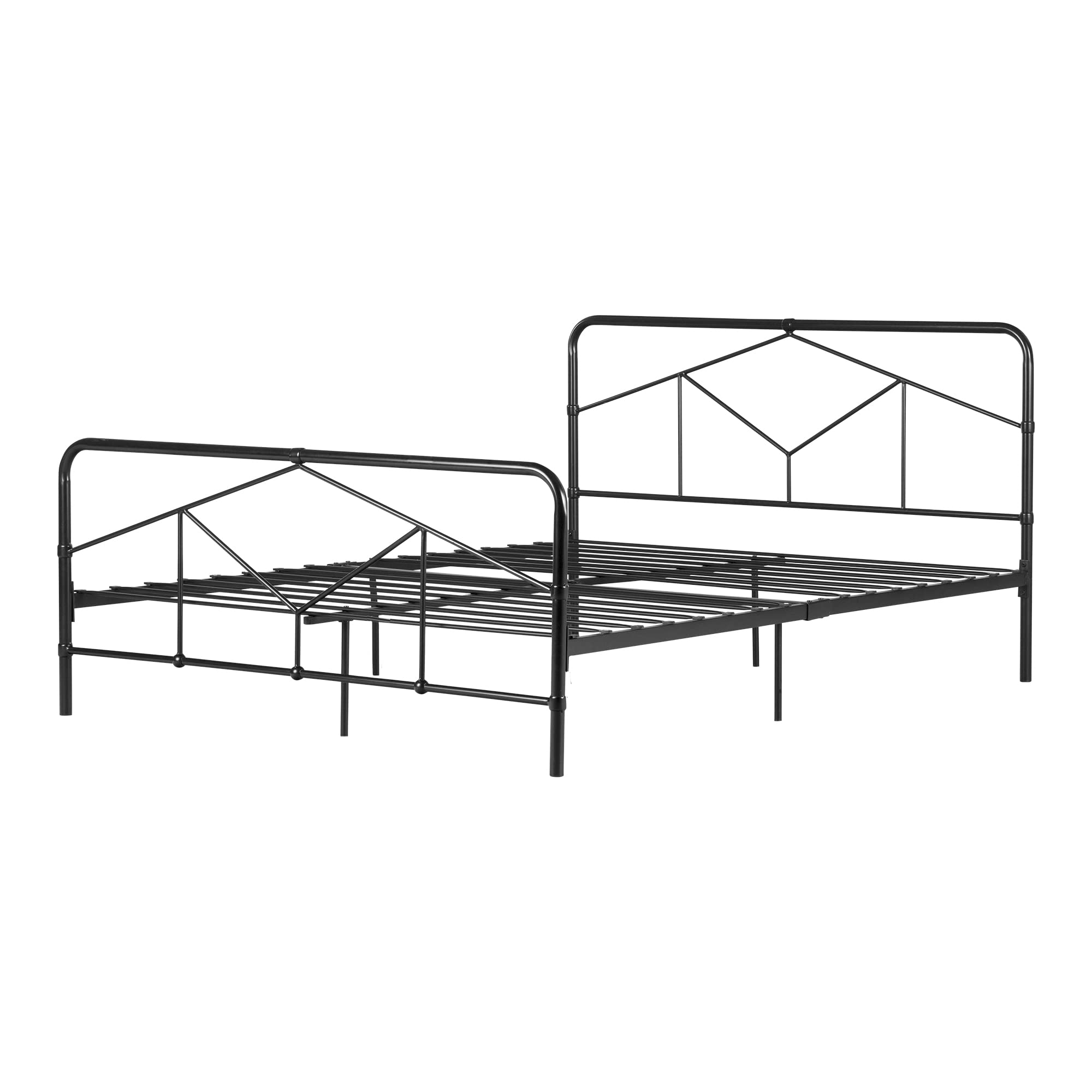 South Shore Sazena Geometric Metal Platform Bed -Full-Matte Black
