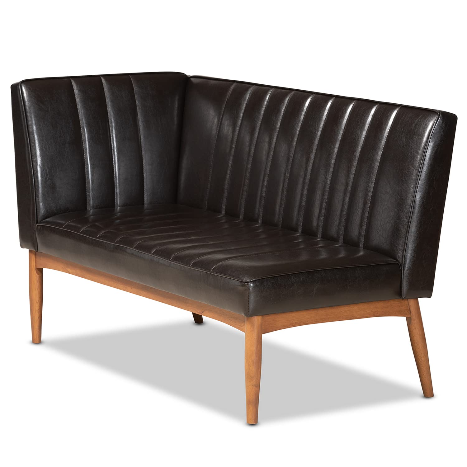 Baxton Studio Daymond Mid-Century Modern Dark Brown Faux Leather Upholstered and Walnut Brown Finished Wood 5-Piece Dining Nook Set