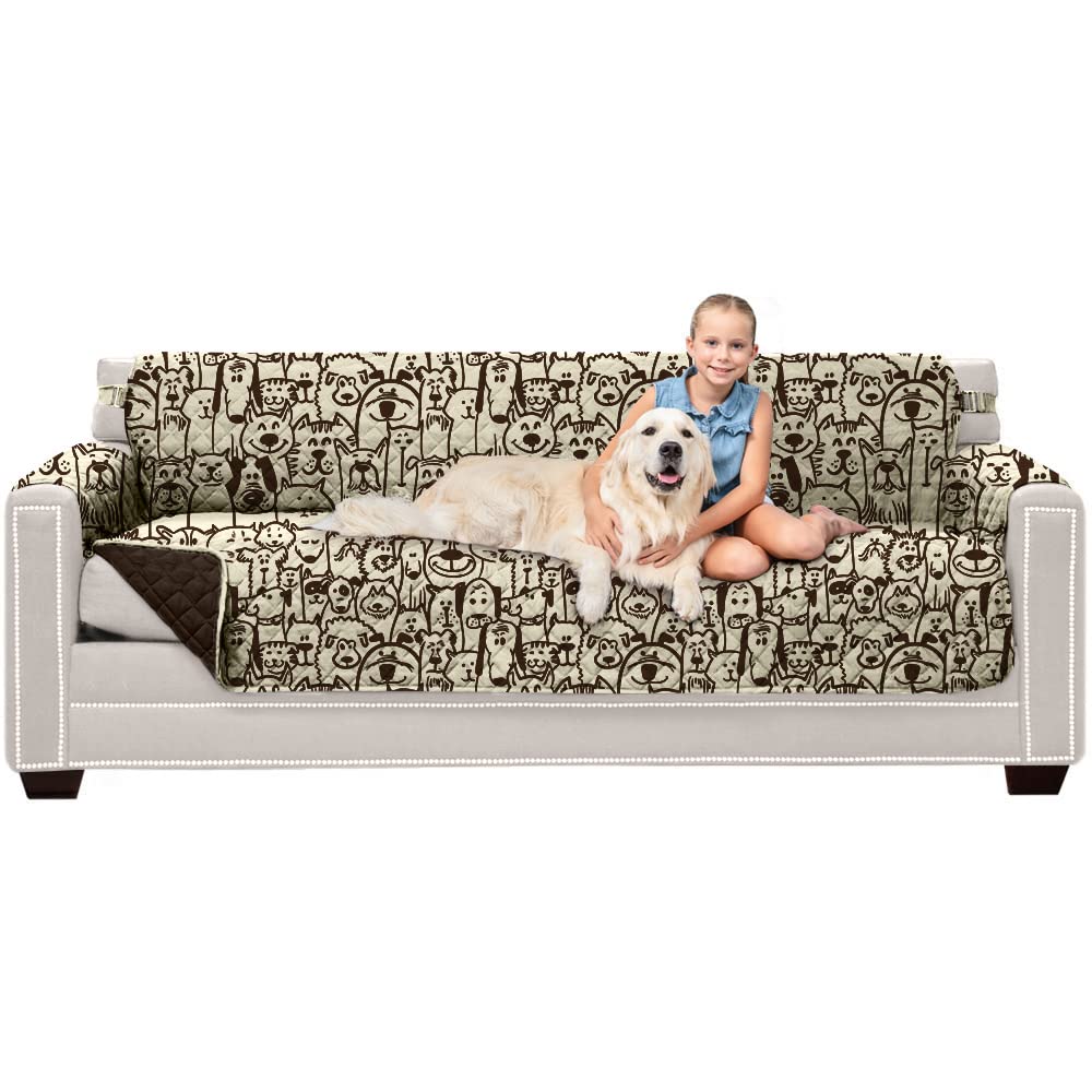 Sofa Shield Patented Couch Slip Cover, Large Cushion Protector, Reversible Stain And Dog Tear Resistant Slipcover, Quilted Microfiber 78” Seat, Washable Covers For Dogs Pets Kids, Dog Chocolate