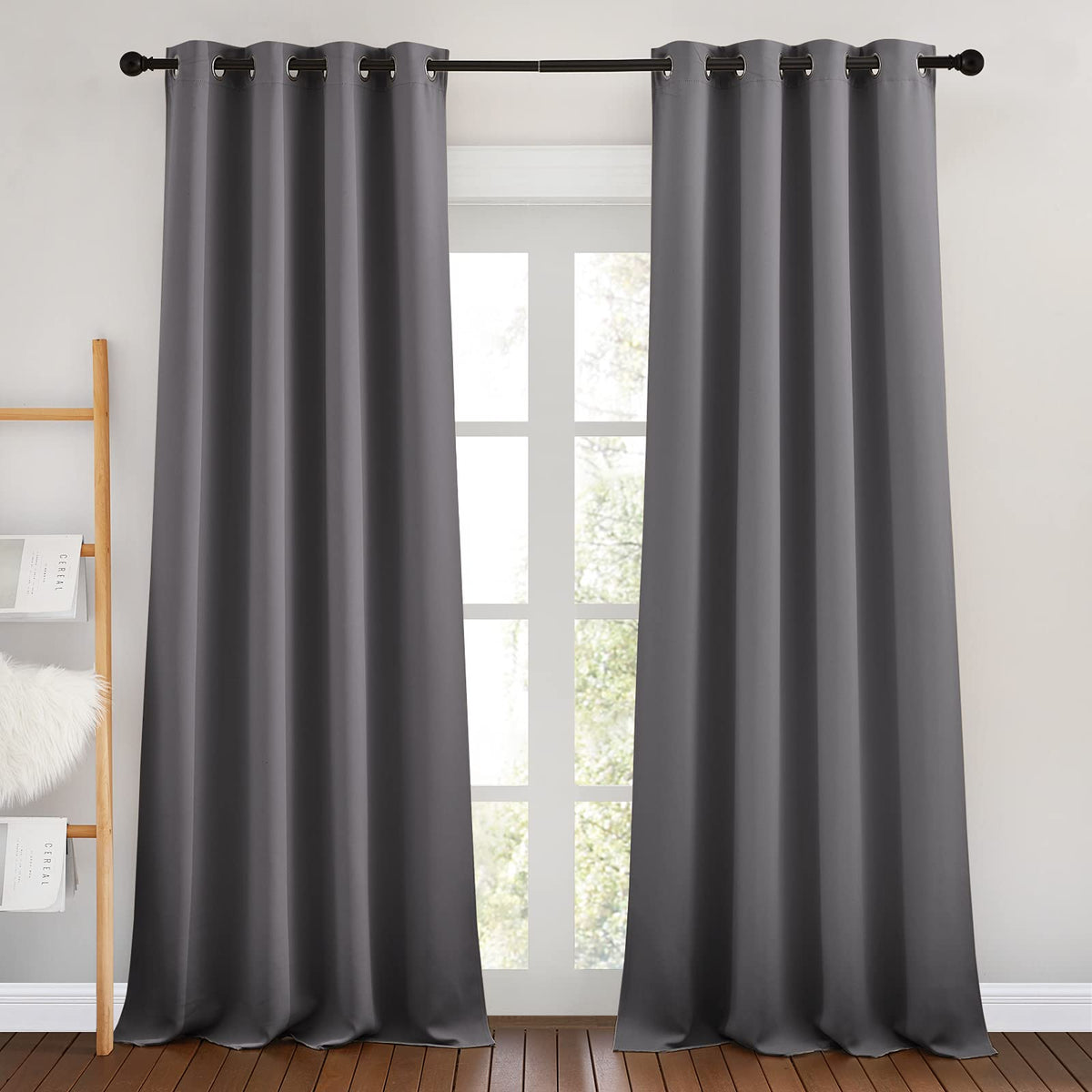 Nicetown Bedroom Blackout Curtains 90 Inch Length - Triple Weave Energy Saving Thermal Insulated Solid Grommet Blackout Draperie