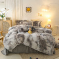 Chovy Kids Girls Faux Fur Black White Gray Comforter Sets Twin/Full - 3Pc Bed Set Soft Warm Comfortable Rabbit Plush Velvet Flan