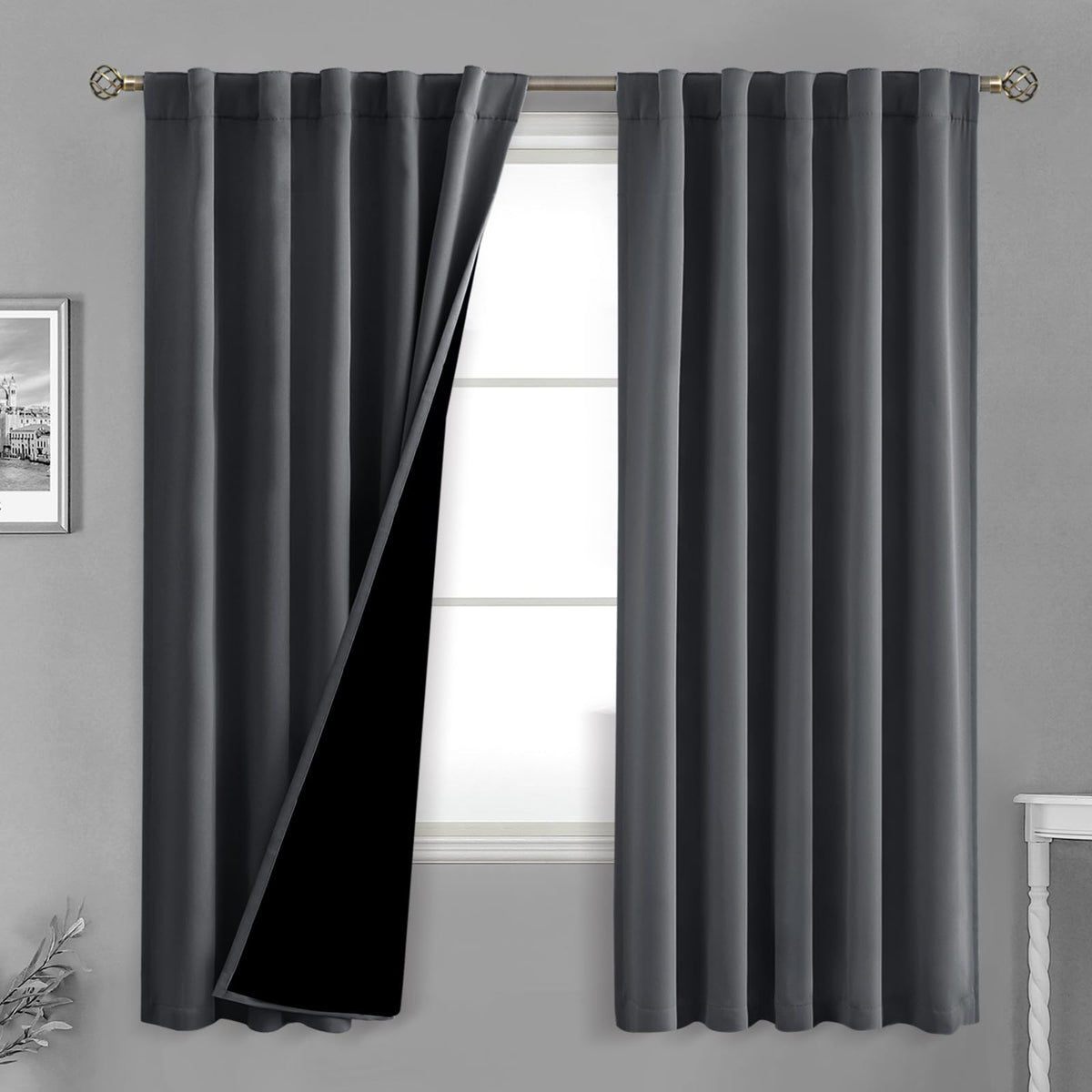Bgment 100% Grey Blackout Curtains 72 Inches Long For Bedroom, Double Layer Room Darkening Thermal Insulated Curtains With Liner