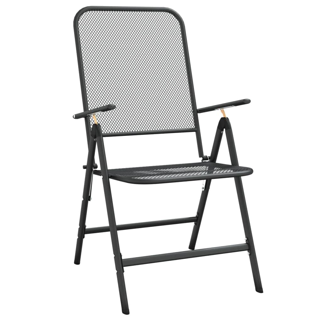 vidaXL Anthracite Folding Patio Chairs 2 pcs | Expanded Metal Mesh | Adjustable Positions | Easy Assembly | Industrial Style